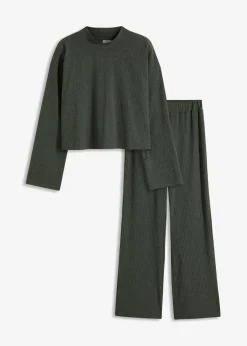 bonprix bonprix Homewear|Ropa Para Dormir>Pijama oversize de suave canalé verde oscuro moteado