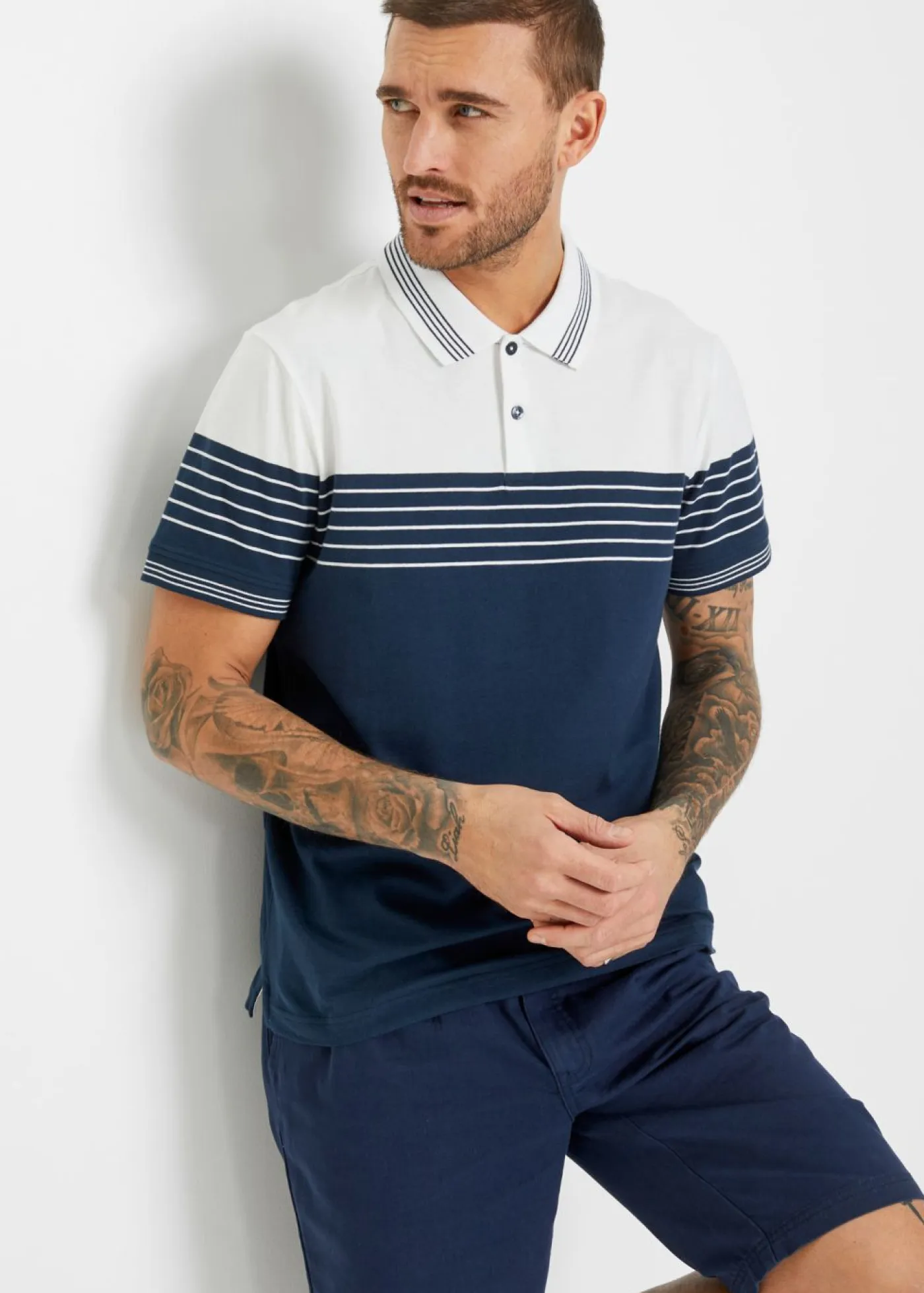 bonprix bonprix Camisetas Y Polos>Polo blanco/azul marino rayas horizontales