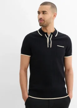 bonprix bonprix Camisetas Y Polos>Polo con detalles en contraste Negro-gris guijarro