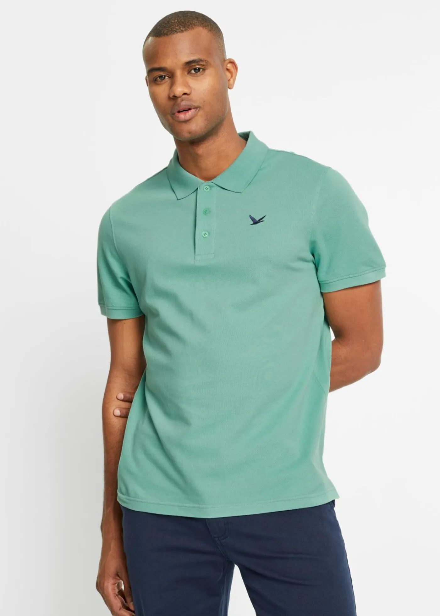 bonprix bonprix Básicos En Rebajas|Camisetas Y Polos>Polo de algodón orgánico puro (2 unidades) Verde salvia+azul marino