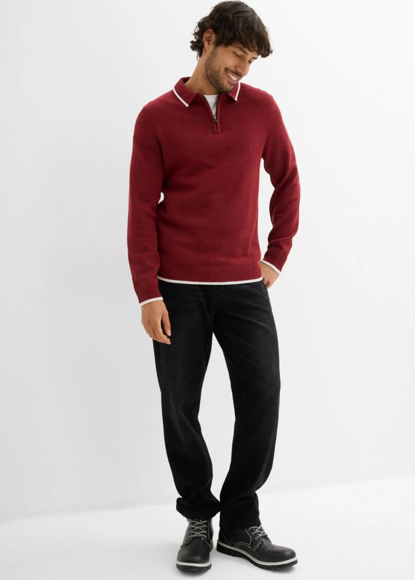 bonprix bonprix Jerséis Y Cárdigans>Polo de algodón reciclado Rojo oscuro jaspeado