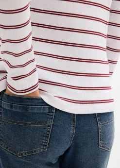 bonprix bonprix Camisetas>Polo de canalé Blanco-rojo rubí rayas horizontales