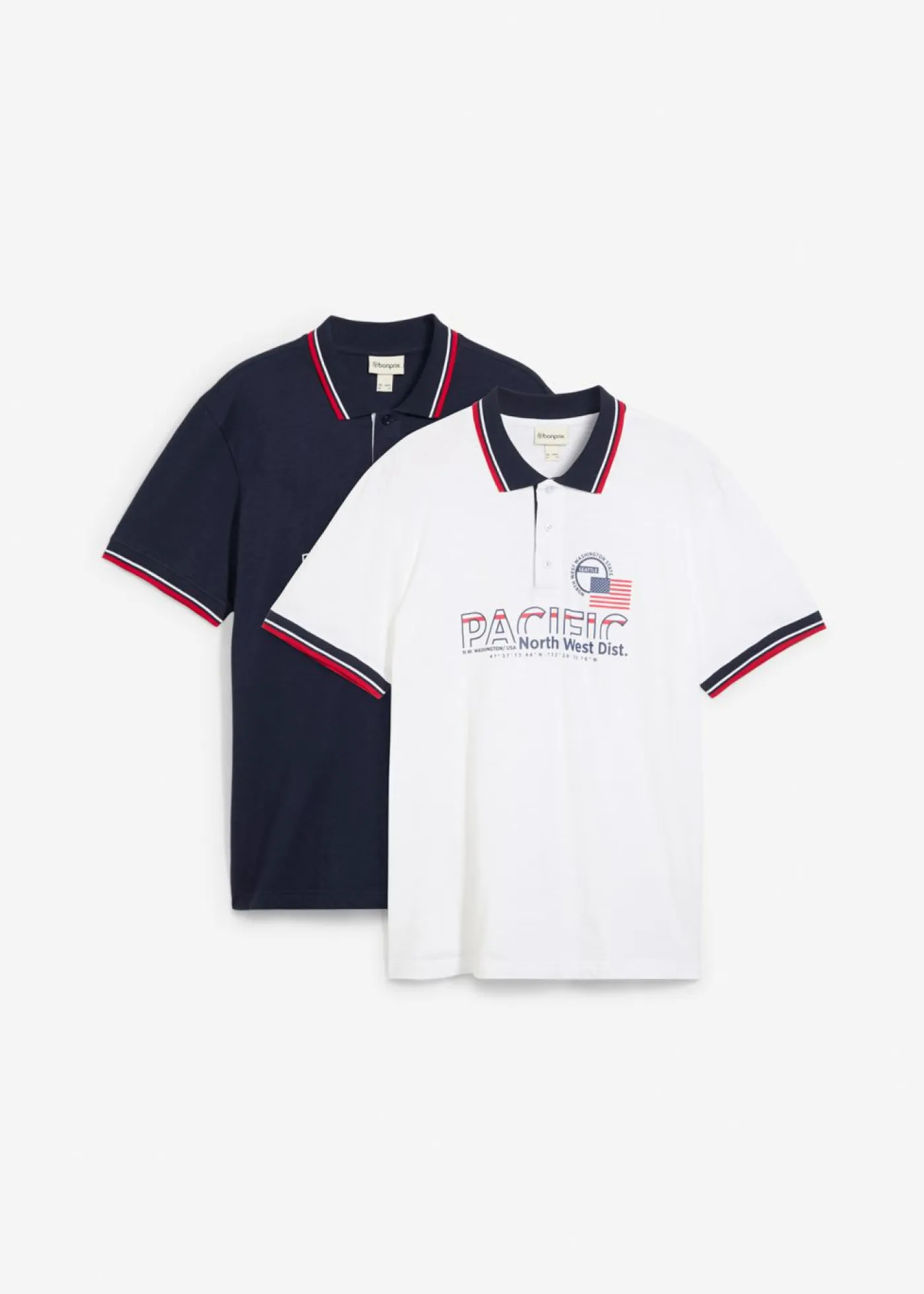 bonprix bonprix Camisetas Y Polos>Polo de manga corta de algodón orgánico puro (2 unidades) azul marino+blanco