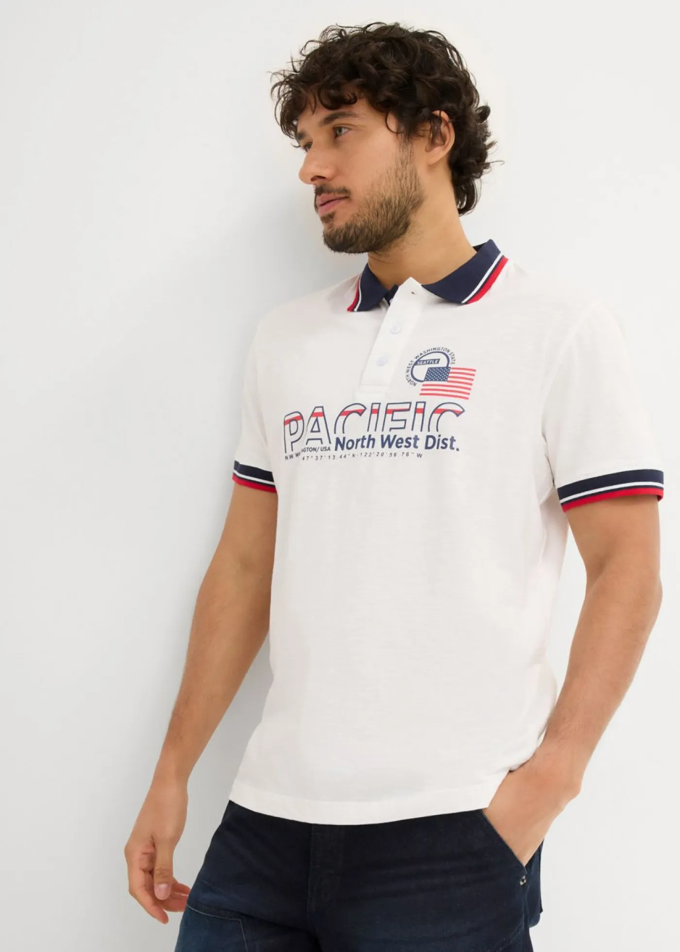 bonprix bonprix Camisetas Y Polos>Polo de manga corta de algodón orgánico puro (2 unidades) azul marino+blanco