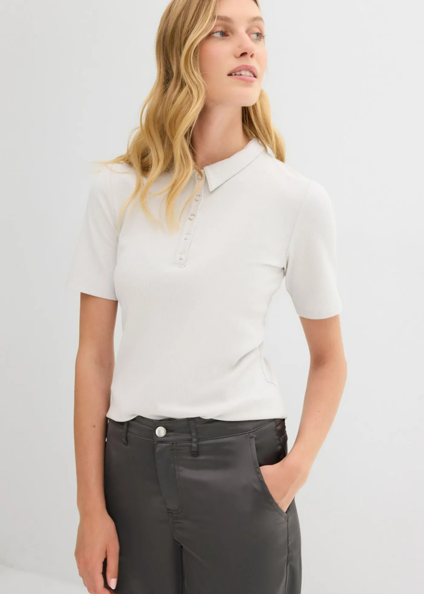 bonprix bonprix Camisetas>Polo de mezcla de viscosa plata jaspeado