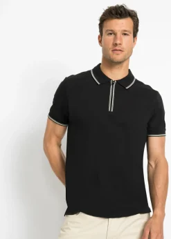 bonprix bonprix Camisetas Y Polos>Polo de piqué con cremallera, de algodón puro Negro