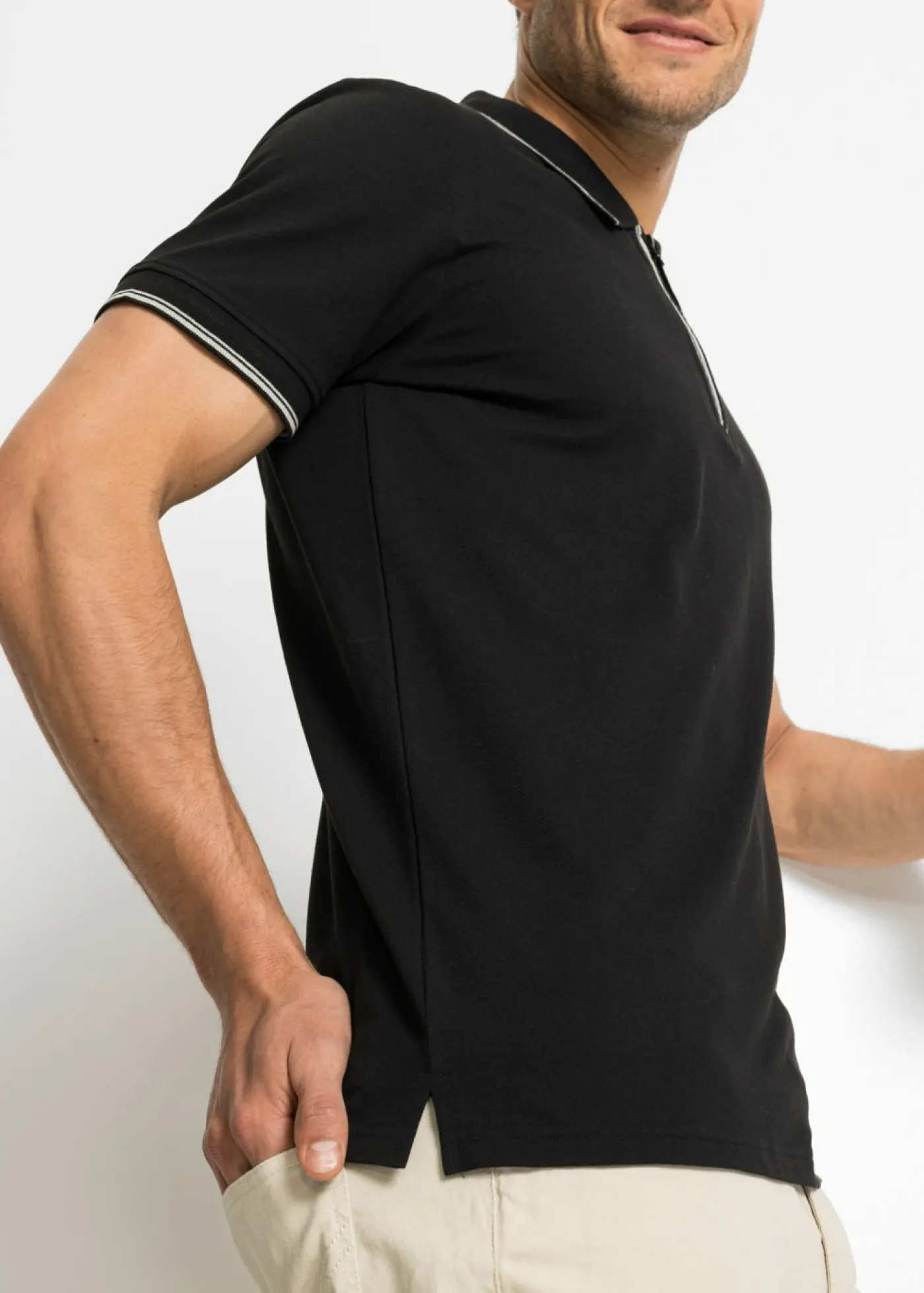 bonprix bonprix Camisetas Y Polos>Polo de piqué con cremallera, de algodón puro Negro