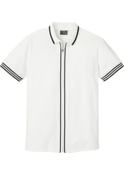 bonprix bonprix Camisetas Y Polos>Polo de piqué con cremallera, de algodón puro Blanco-negro