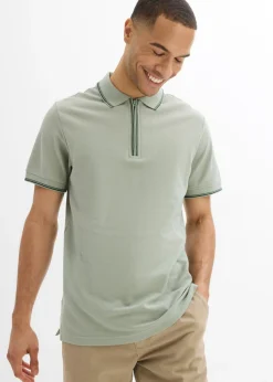 Hombre bonprix bonprix Polo de piqué con cremallera, de algodón puro