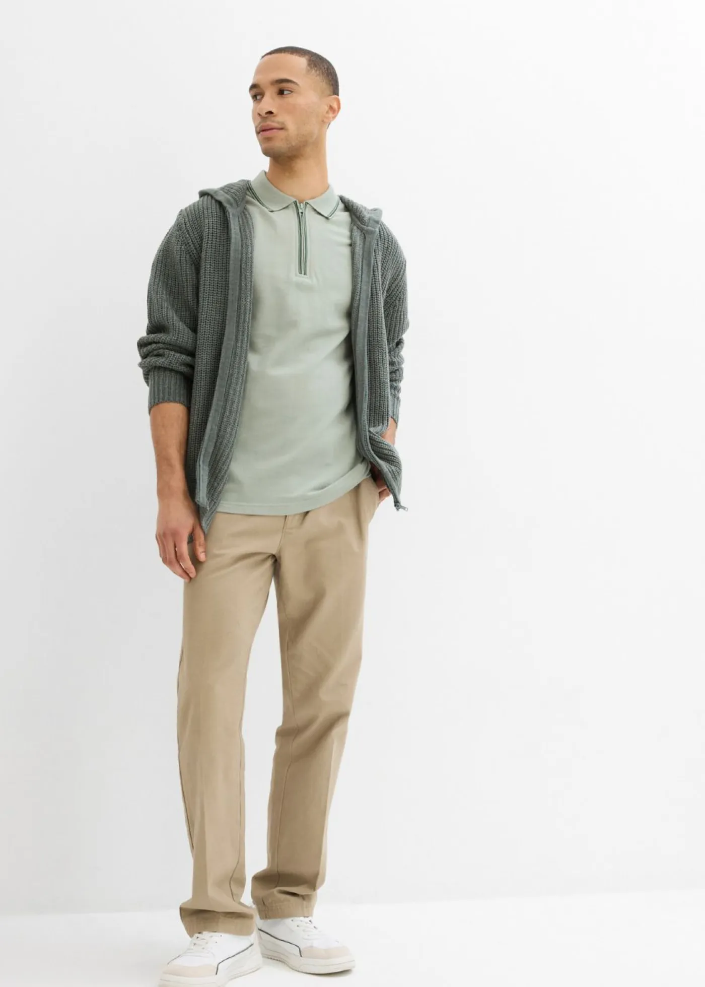 Hombre bonprix bonprix Polo de piqué con cremallera, de algodón puro