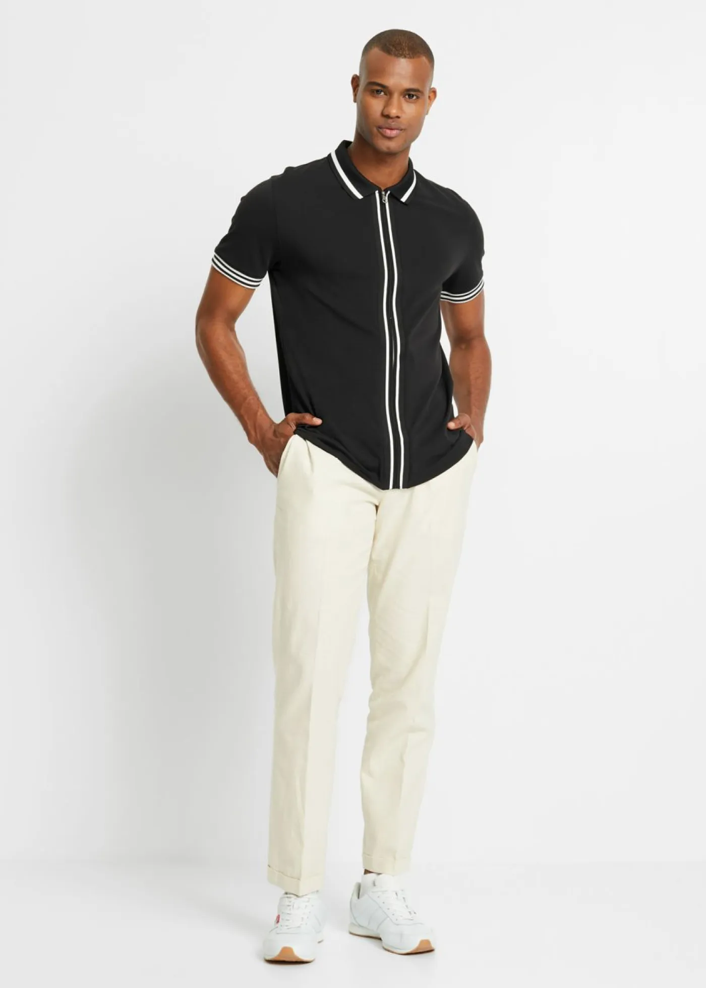 Hombre bonprix bonprix Polo de piqué con cremallera, de algodón puro