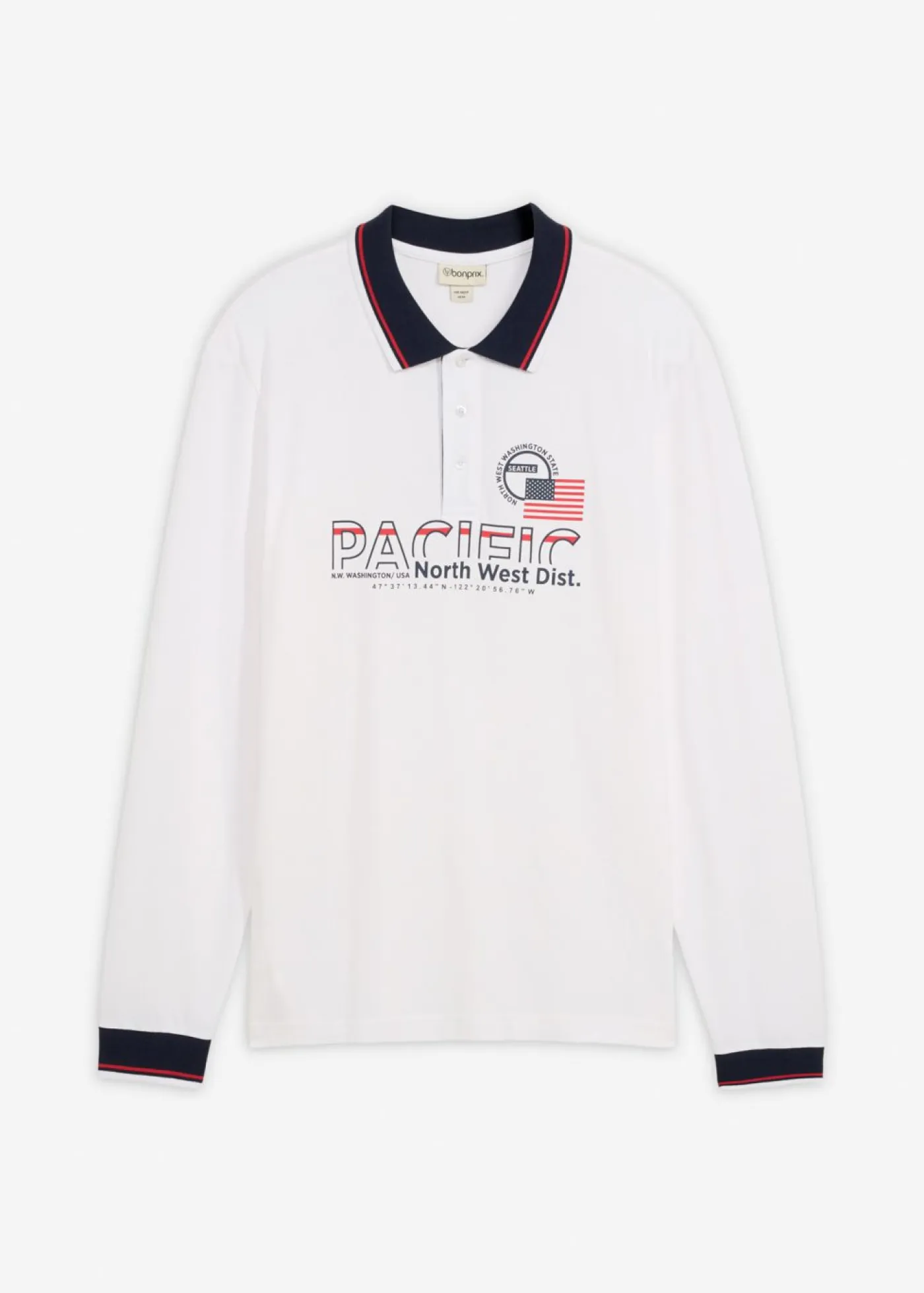 bonprix bonprix Camisetas Y Polos>Polo de piqué de algodón orgánico puro con manga larga Blanco