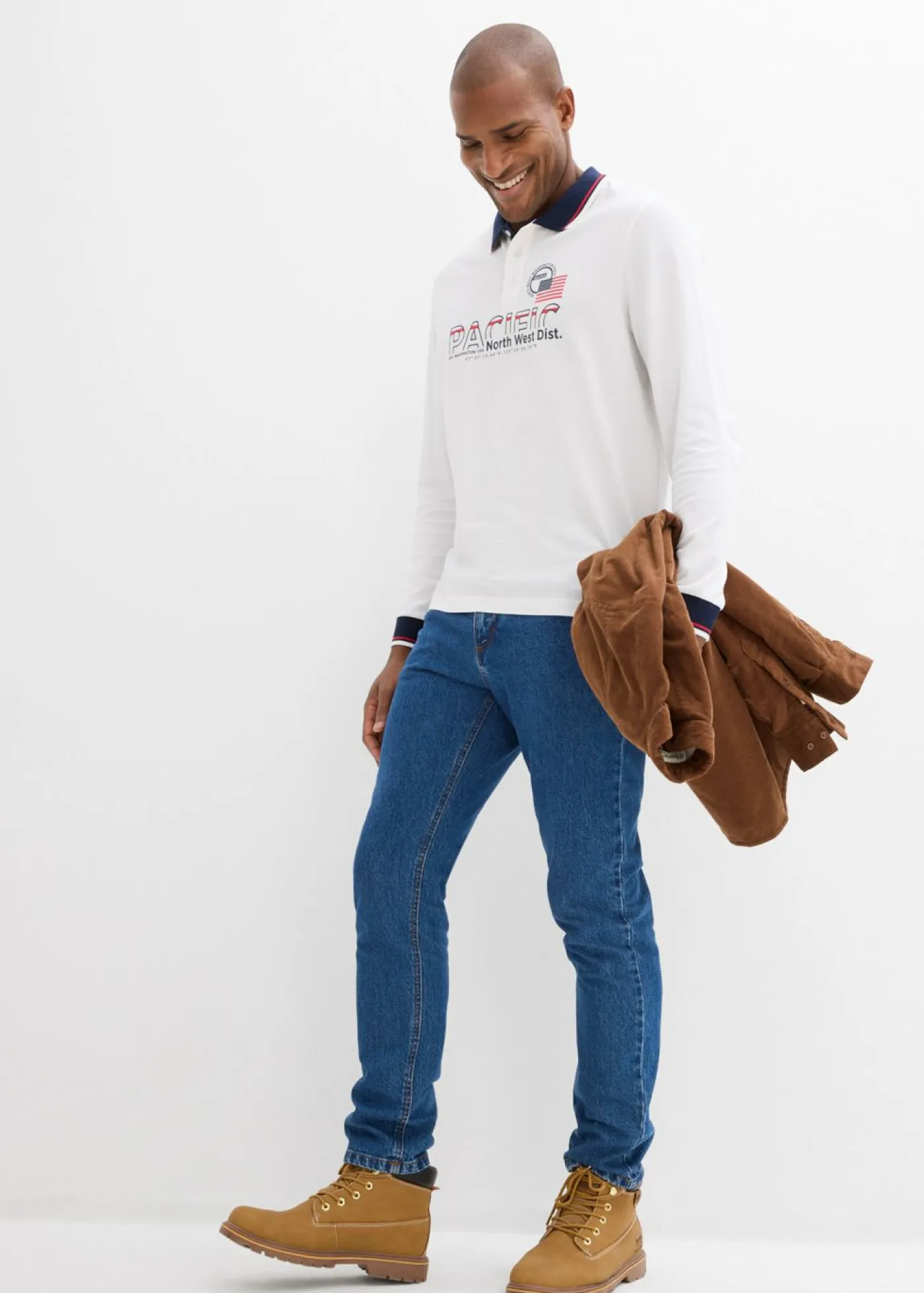 bonprix bonprix Camisetas Y Polos>Polo de piqué de algodón orgánico puro con manga larga Blanco