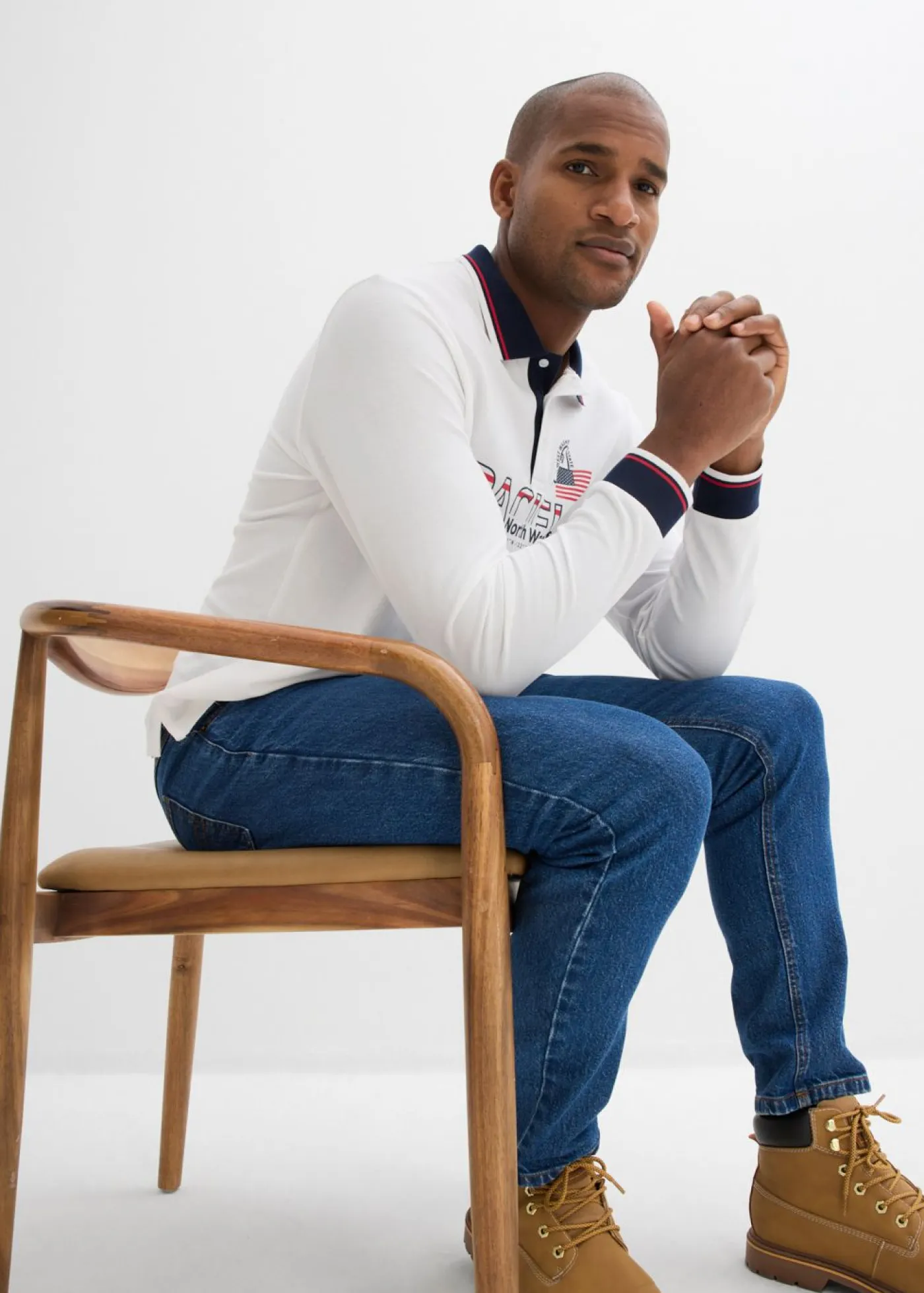 bonprix bonprix Camisetas Y Polos>Polo de piqué de algodón orgánico puro con manga larga Blanco