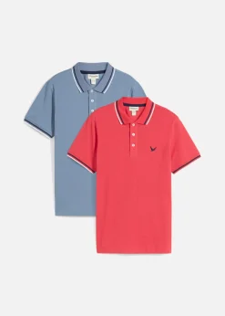 bonprix bonprix Camisetas Y Polos>Polo de piqué de algodón puro (2 unidades) Azul ahumado + rojo coral