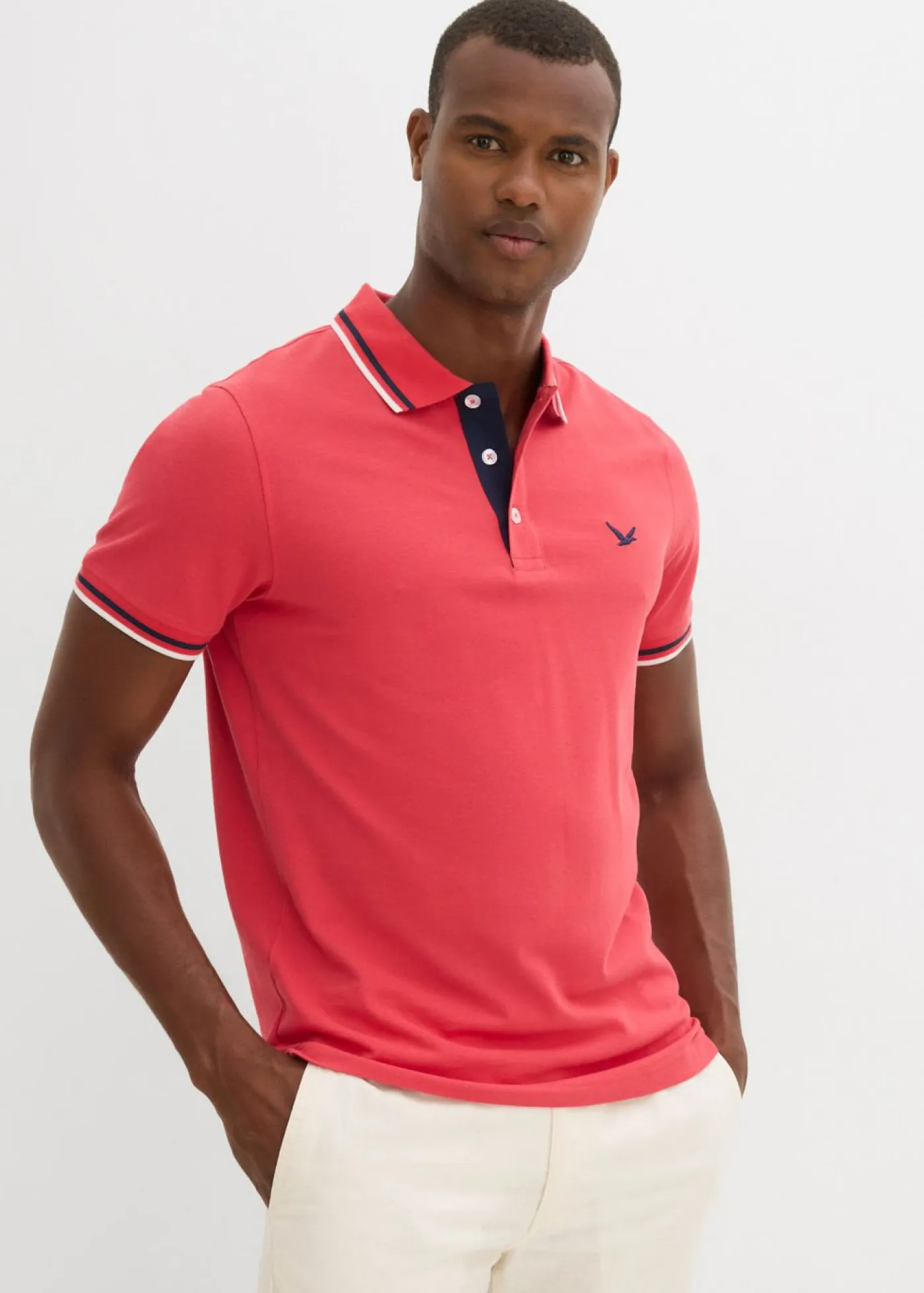 bonprix bonprix Camisetas Y Polos>Polo de piqué de algodón puro (2 unidades) Azul ahumado + rojo coral