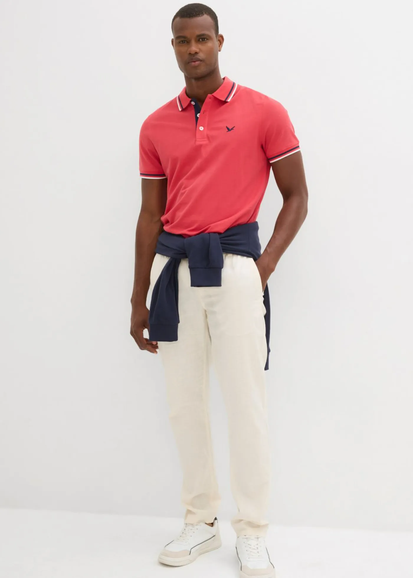 bonprix bonprix Camisetas Y Polos>Polo de piqué de algodón puro (2 unidades) Azul ahumado + rojo coral