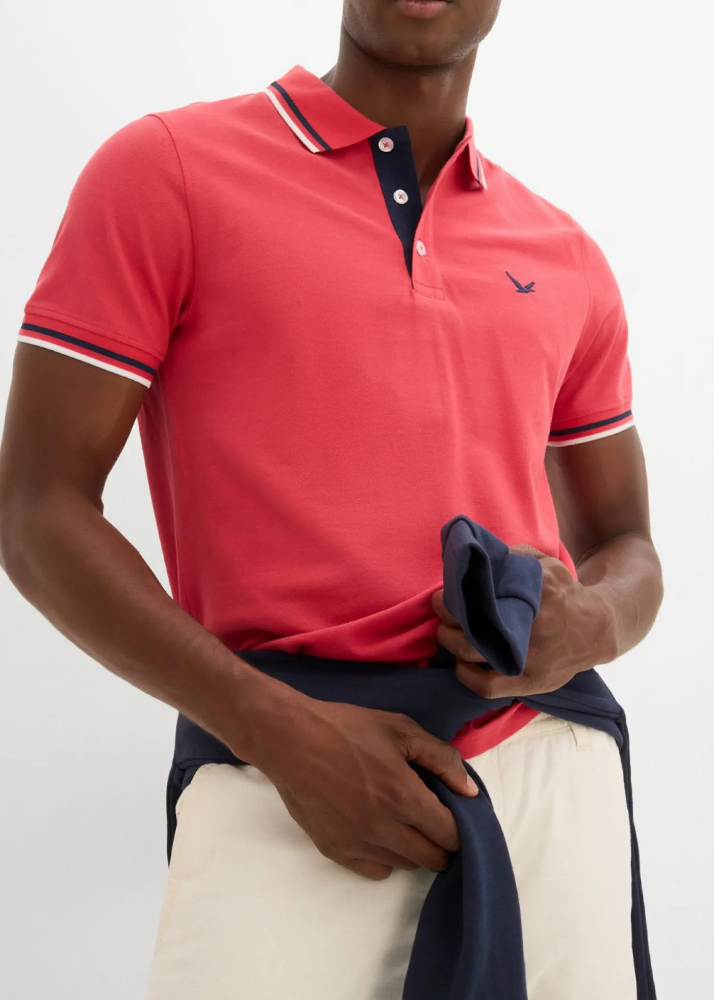 bonprix bonprix Camisetas Y Polos>Polo de piqué de algodón puro (2 unidades) Azul ahumado + rojo coral