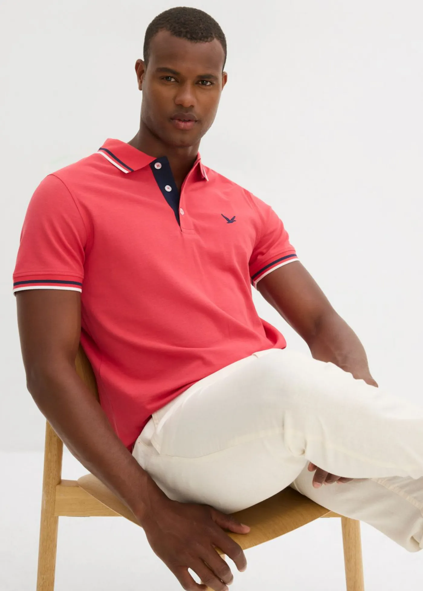 bonprix bonprix Camisetas Y Polos>Polo de piqué de algodón puro (2 unidades) Azul ahumado + rojo coral