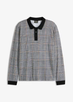 bonprix bonprix Camisetas Y Polos>Polo de piqué de manga larga de algodón orgánico Negro-blanco