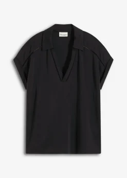 Mujer bonprix bonprix Polo de piqué de viscosa con inserto de encaje