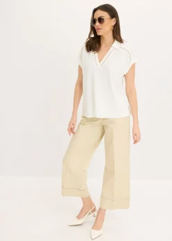 Mujer bonprix bonprix Polo de piqué de viscosa con inserto de encaje