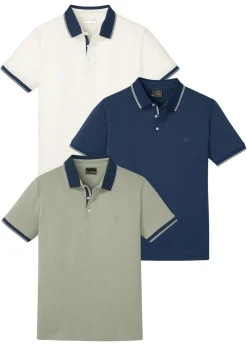 bonprix bonprix Básicos En Rebajas|Camisetas Y Polos>Polo de piqué (3 unidades) de algodón puro Blanco crema + azul almirante + verde alga