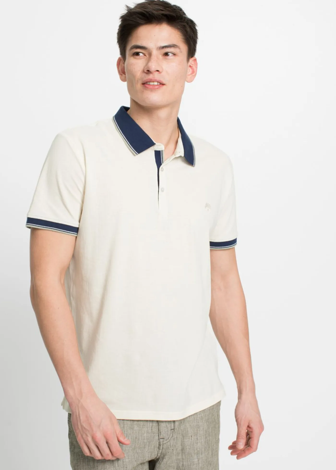 bonprix bonprix Básicos En Rebajas|Camisetas Y Polos>Polo de piqué (3 unidades) de algodón puro Blanco crema + azul almirante + verde alga