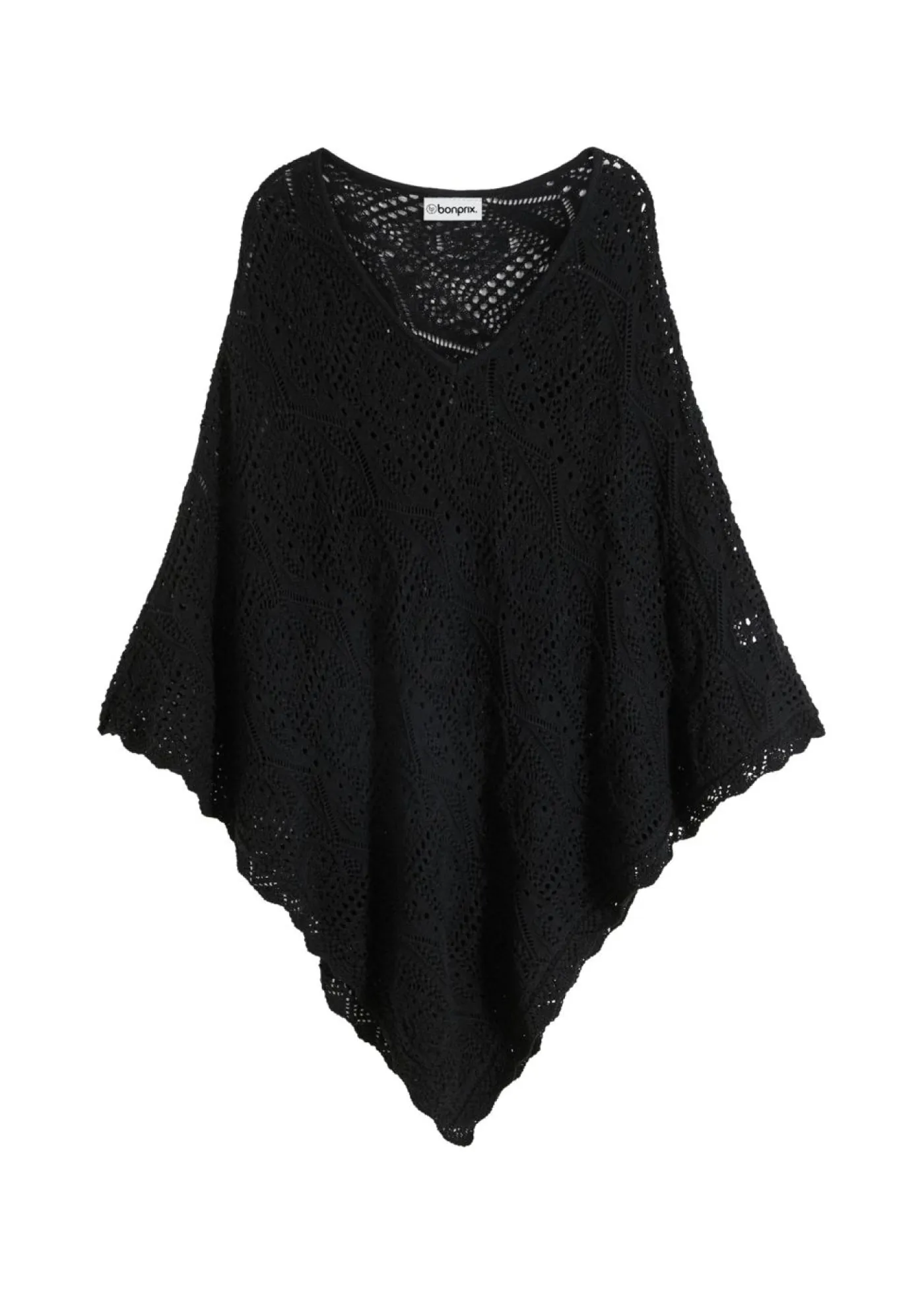 bonprix bonprix Ponchos|Jerséis>Poncho con aspecto de ganchillo Negro