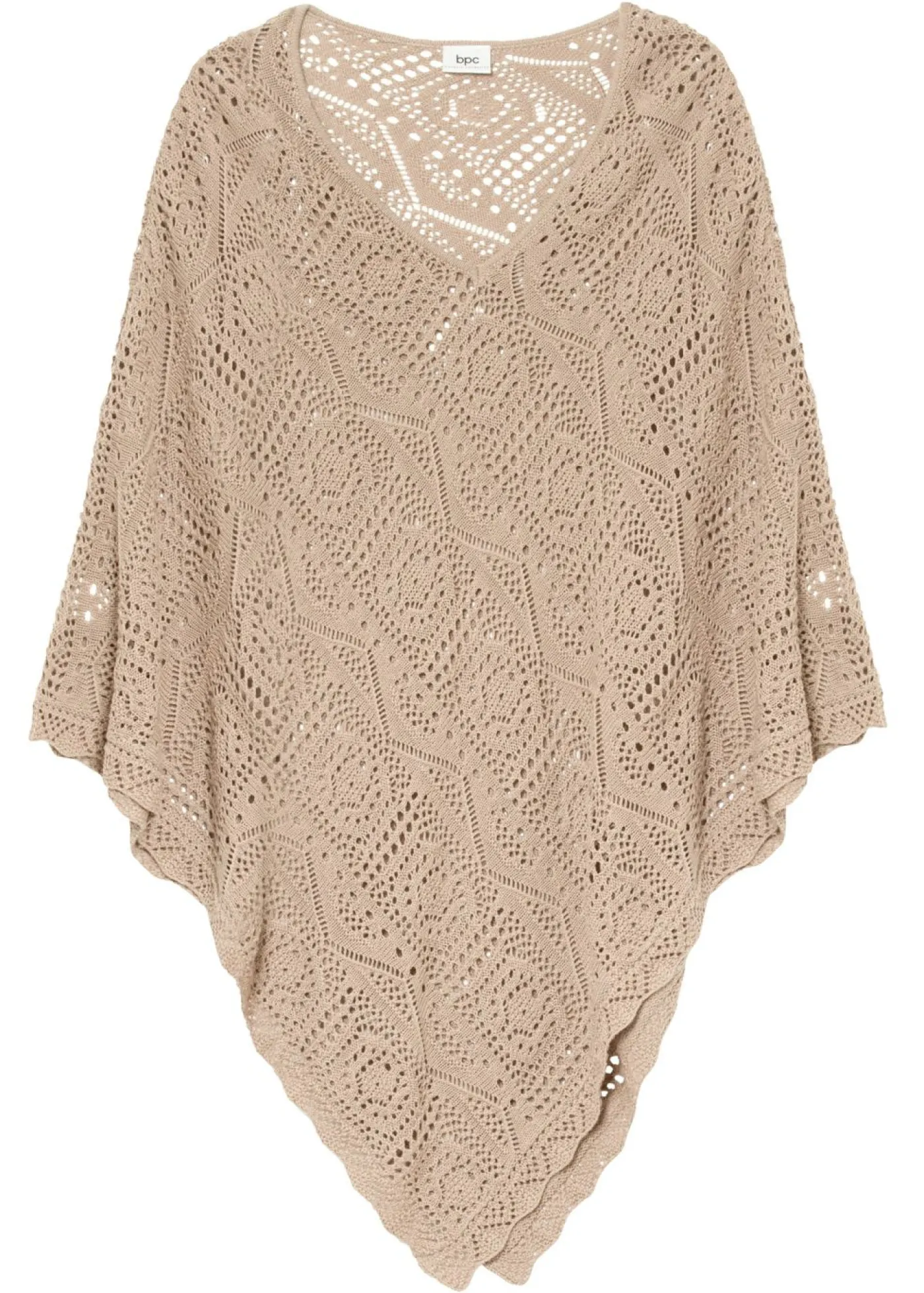 bonprix bonprix Ponchos|Jerséis>Poncho con aspecto de ganchillo Beige almendra