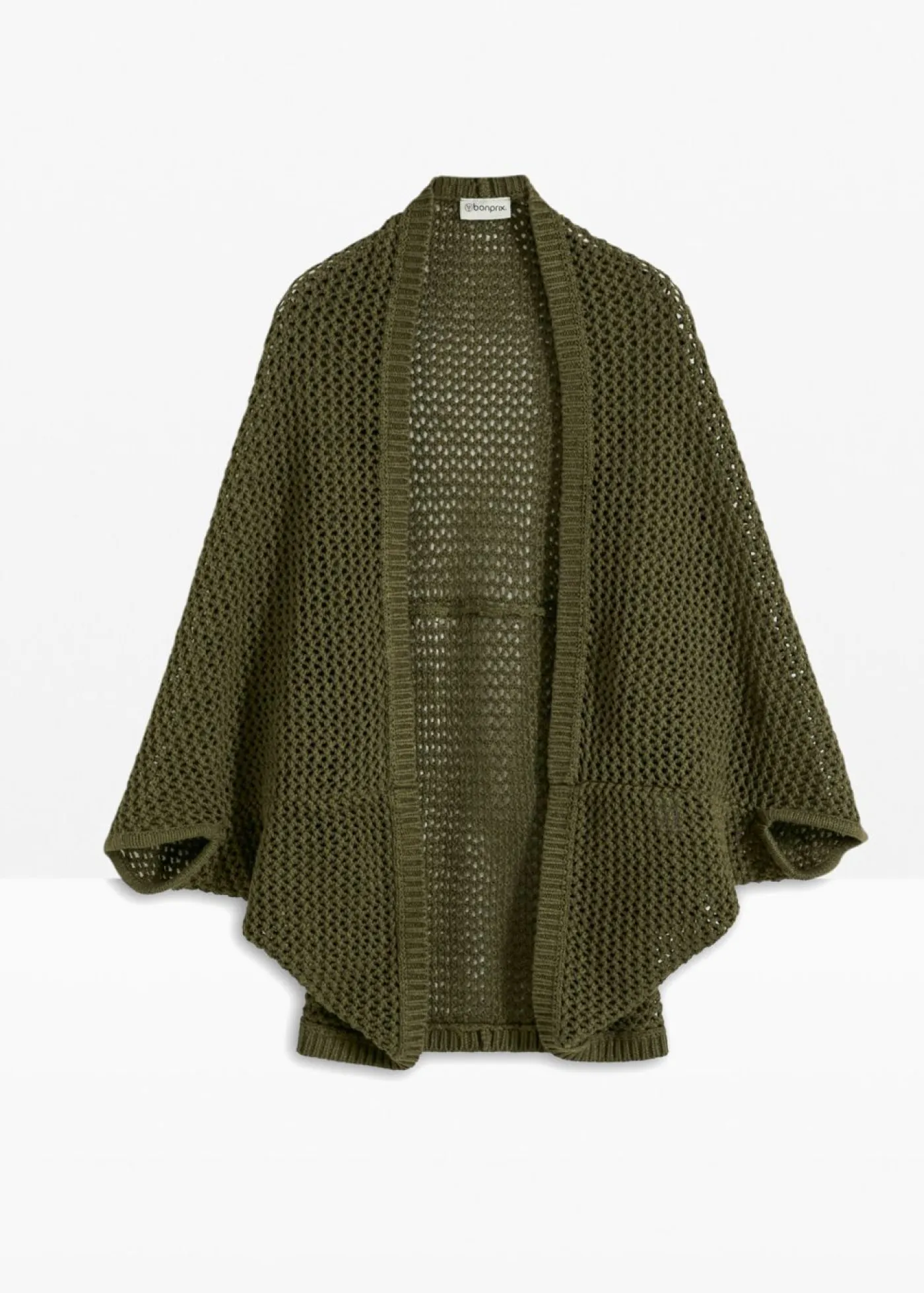 bonprix bonprix Ponchos|Premium>Poncho de punto de ajour con contenido de lino Verde oliva oscuro