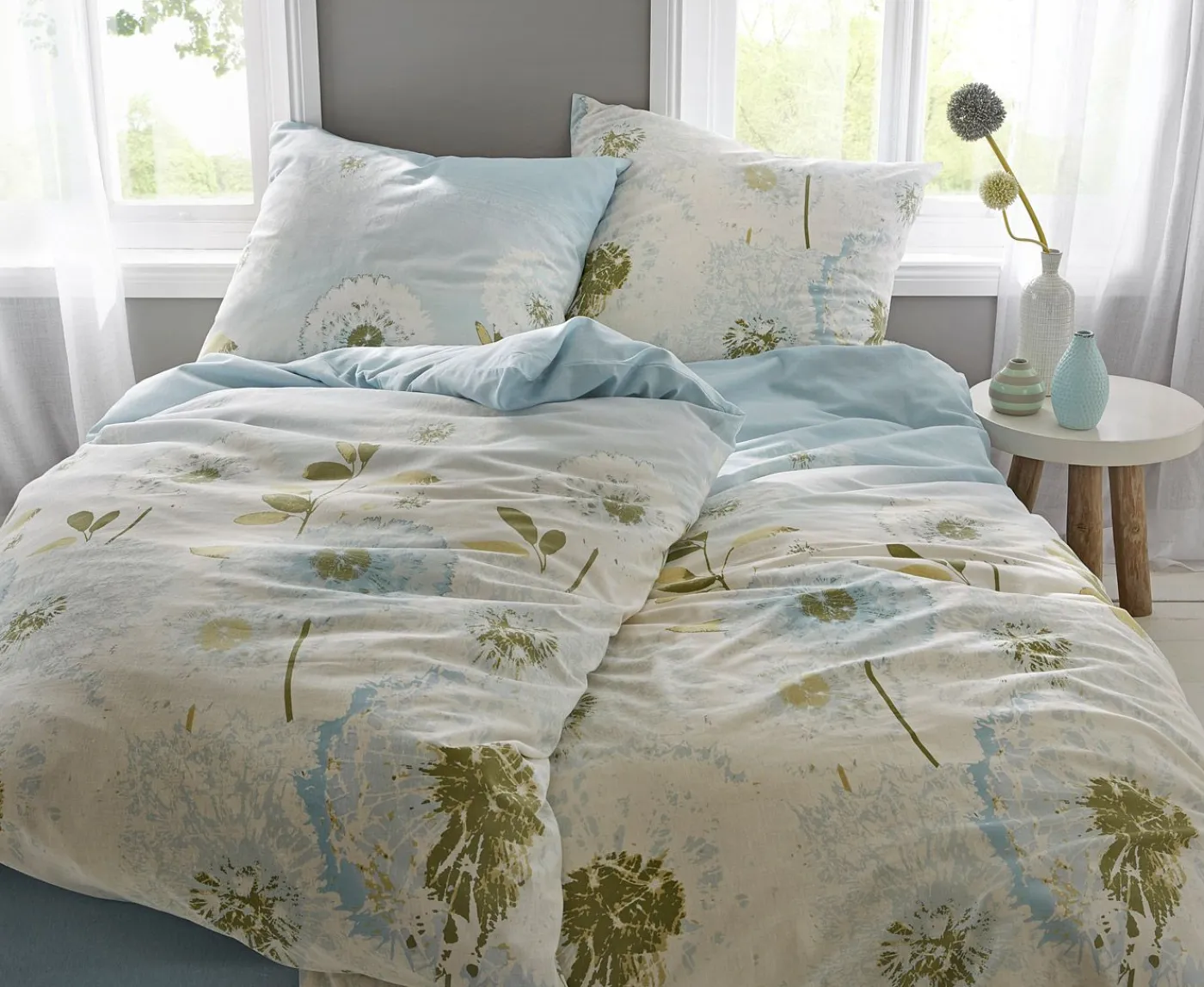 bonprix bonprix Muebles De Dormitorio·Ropa De Cama|Ropa De Cama>Ropa de cama con dientes de león blanco / plata / azul pálido / azul pálido / azul pálido / beige / verde claro / musgo / nuevo caqui floral