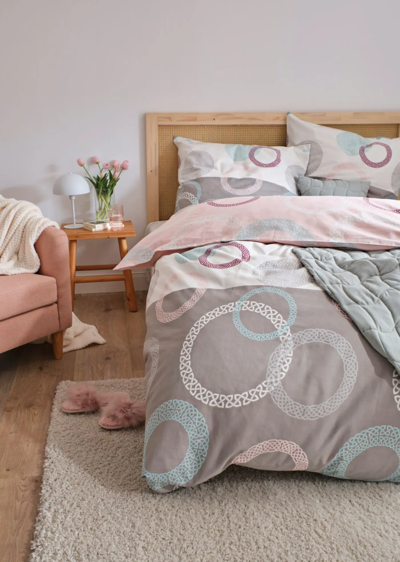 bonprix bonprix Muebles De Dormitorio·Ropa De Cama|Ropa De Cama>Ropa de cama de linón blanco/rosa pálido/gris