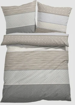 bonprix bonprix Muebles De Dormitorio·Ropa De Cama|Ropa De Cama>Ropa de cama de mezcla de algodón gris-taupe. con rayas