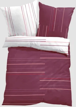 bonprix bonprix Muebles De Dormitorio·Ropa De Cama|Ropa De Cama>Ropa de cama reversible de mezcla de algodón baya/blanco con rayas