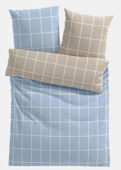 bonprix bonprix Muebles De Dormitorio·Ropa De Cama|Ropa De Cama>Ropa de cama reversible de mezcla de algodón azul pálido-taupe. a cuadros
