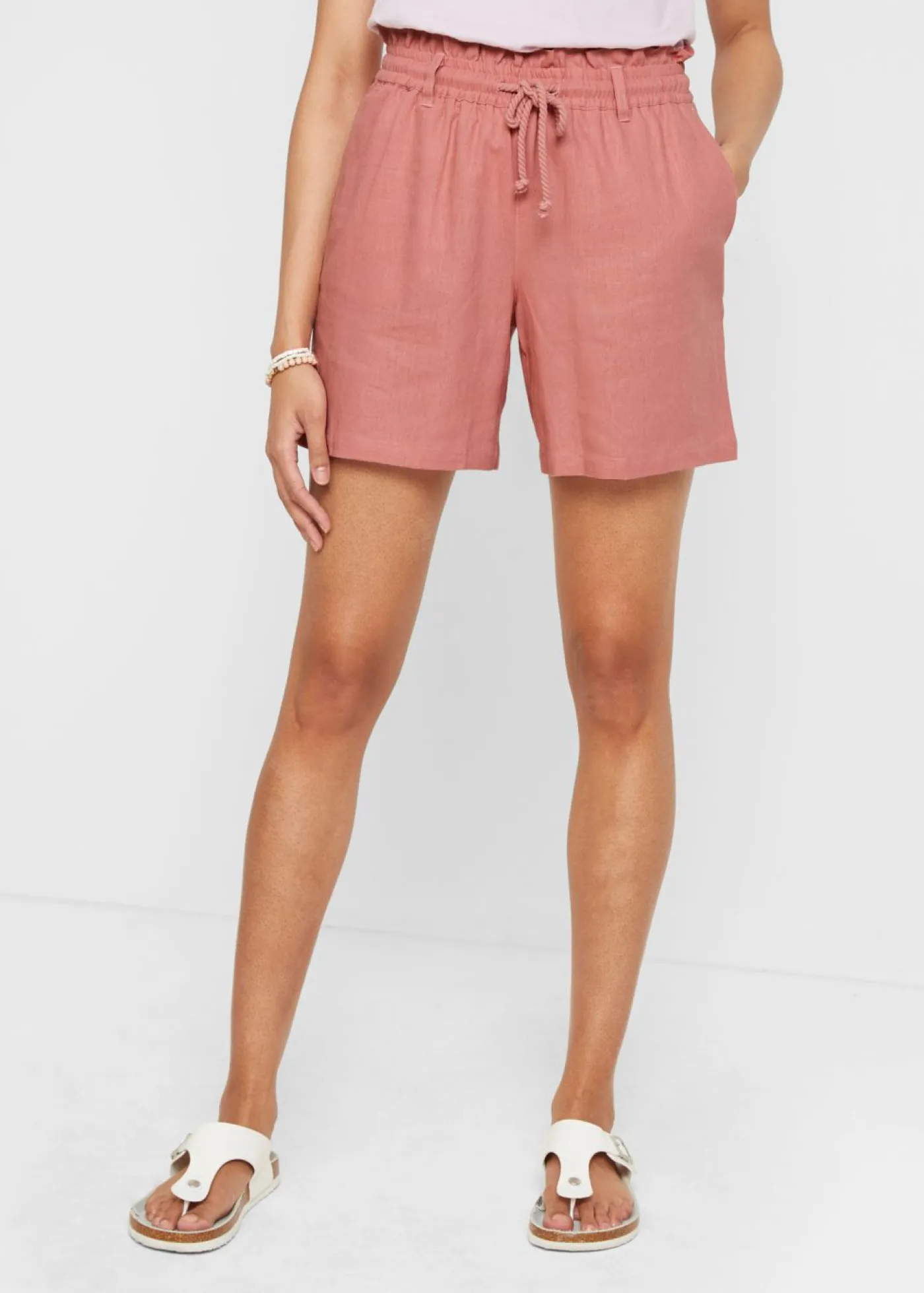 bonprix bonprix Shorts|Pantalones>Shorts paperbag con lino Rosa ahumado