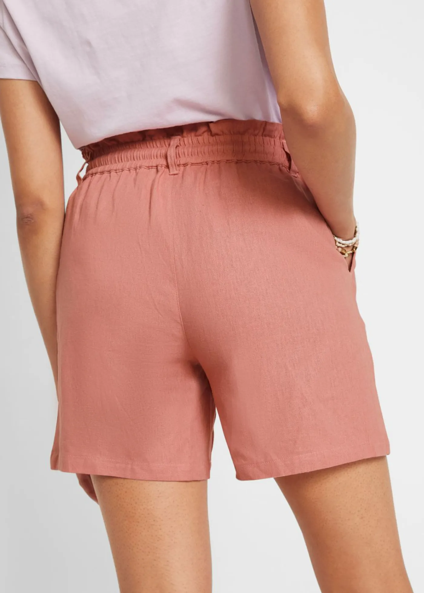 bonprix bonprix Shorts|Pantalones>Shorts paperbag con lino Rosa ahumado