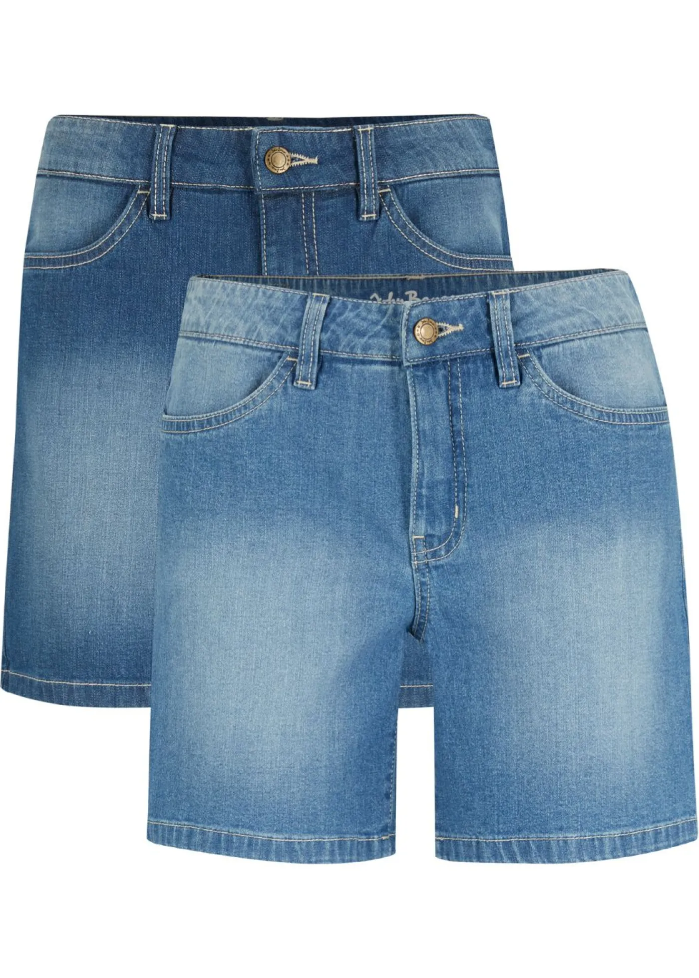 bonprix bonprix Shorts|Vaqueros>Shorts vaqueros, slim fit, mid waist, 2 unidades Azul claro + azul desgastado