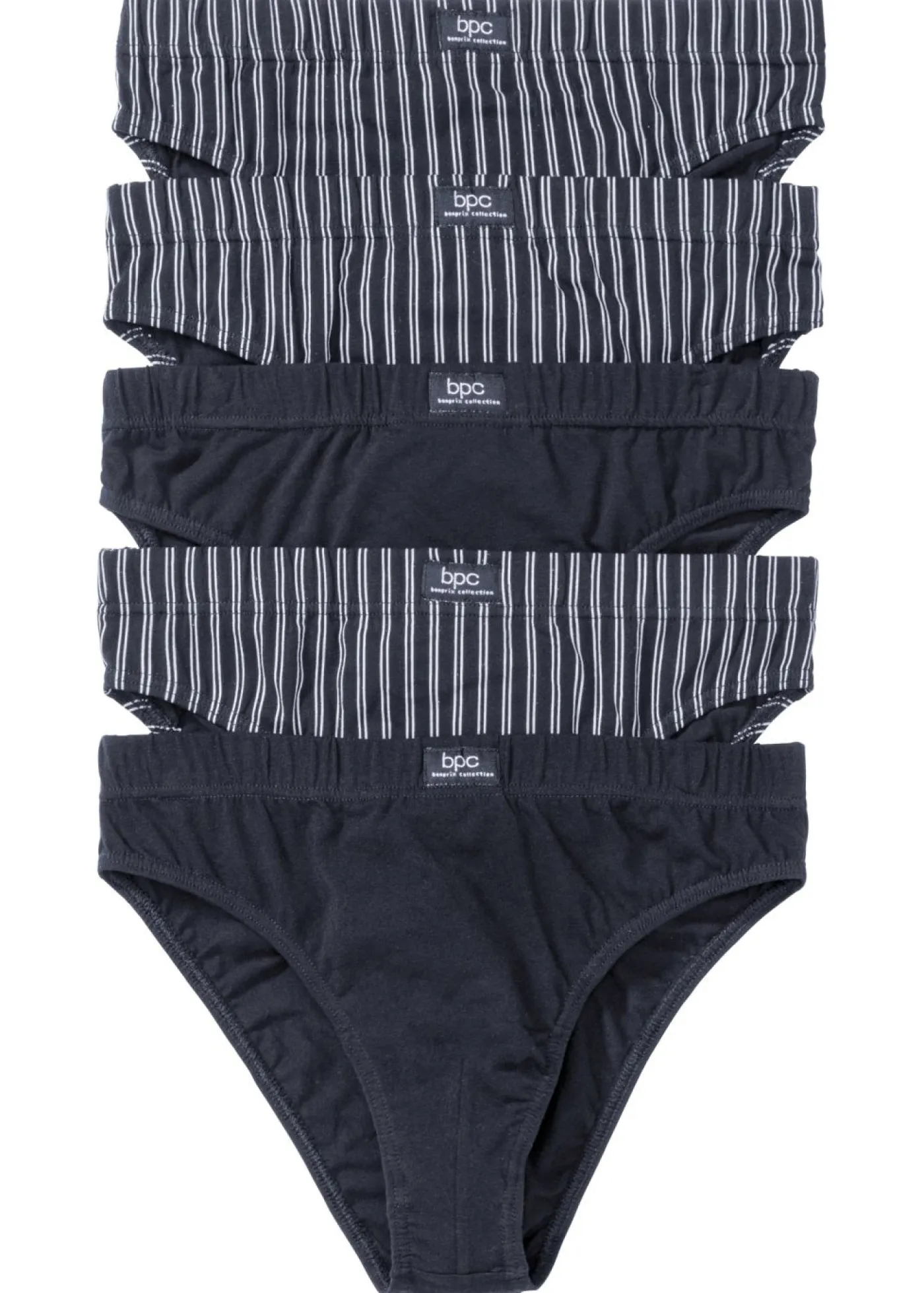 bonprix bonprix Slips|Ropa Interior·Calzoncillos>Slip con algodón (5 unidades) Azul oscuro desgastado + blanco de rayas