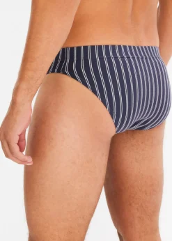 bonprix bonprix Slips|Ropa Interior·Calzoncillos>Slip con algodón (5 unidades) Azul oscuro desgastado + blanco de rayas