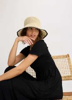 bonprix bonprix Gorras Y Sombreros>Sombrero de pescador de paja Crudo + negro