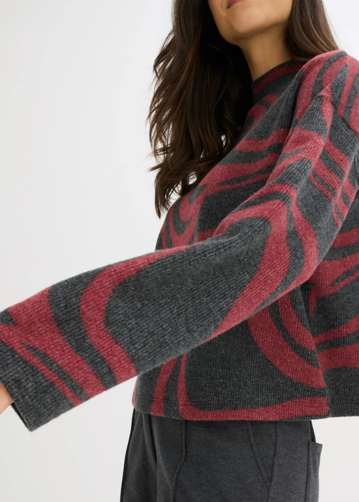 bonprix bonprix Camisetas>Suave camiseta de canalé Rojo-gris jaspeado