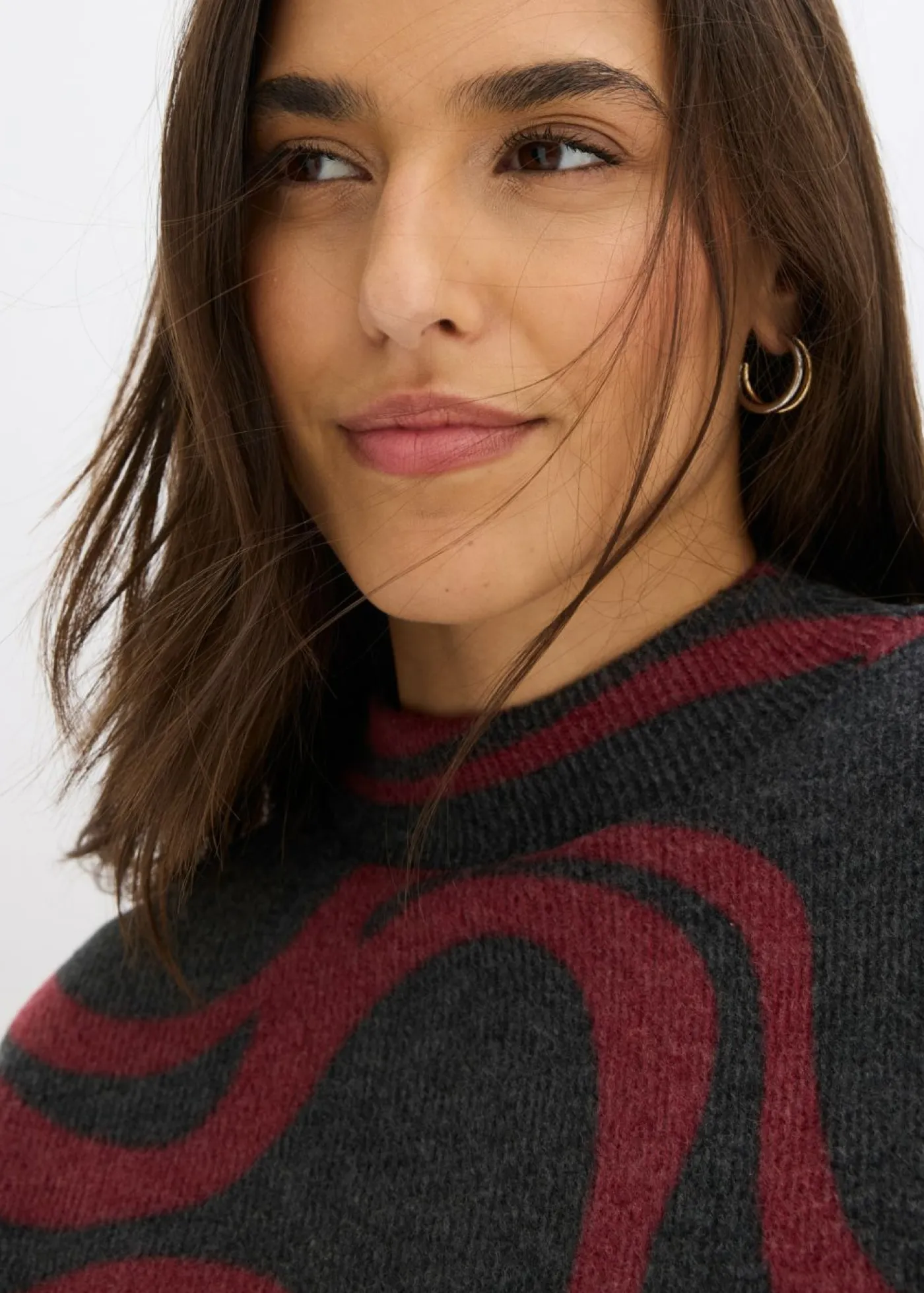 bonprix bonprix Camisetas>Suave camiseta de canalé Rojo-gris jaspeado