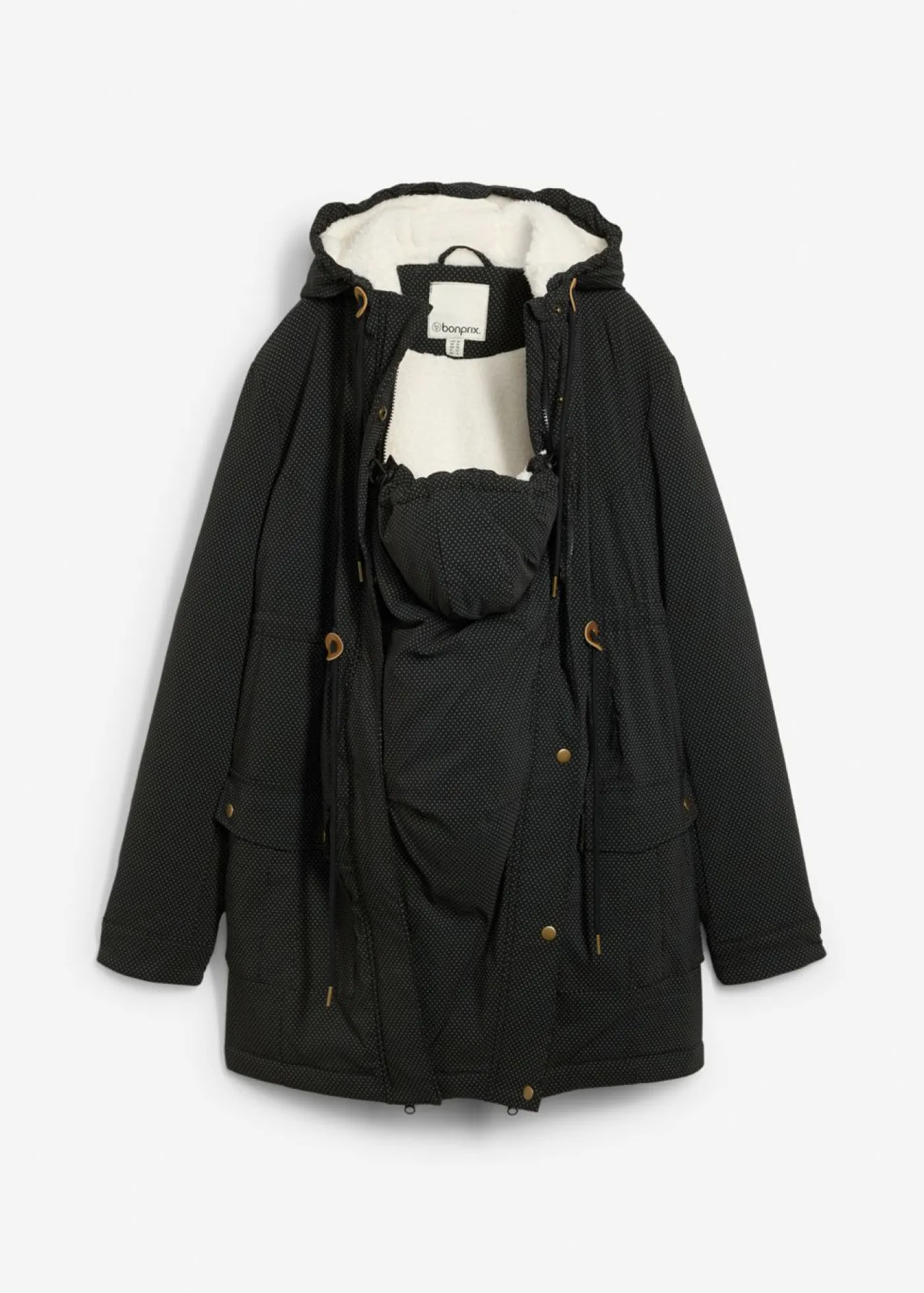 bonprix bonprix Premamá>Suave chaqueta premamá/de porteo 3 en 1 Negro/blanco lana/gris oscuro con lunares