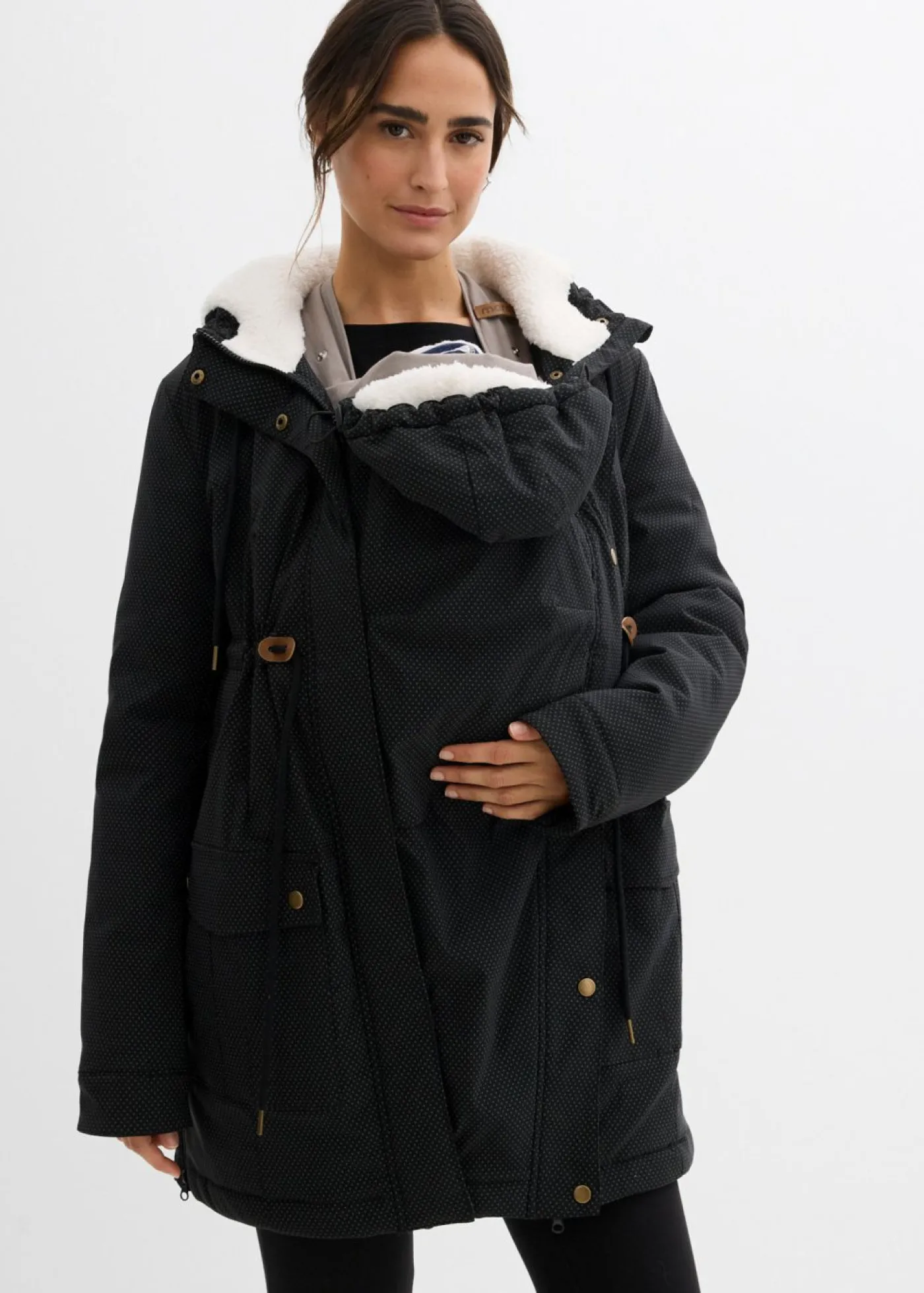 bonprix bonprix Premamá>Suave chaqueta premamá/de porteo 3 en 1 Negro/blanco lana/gris oscuro con lunares