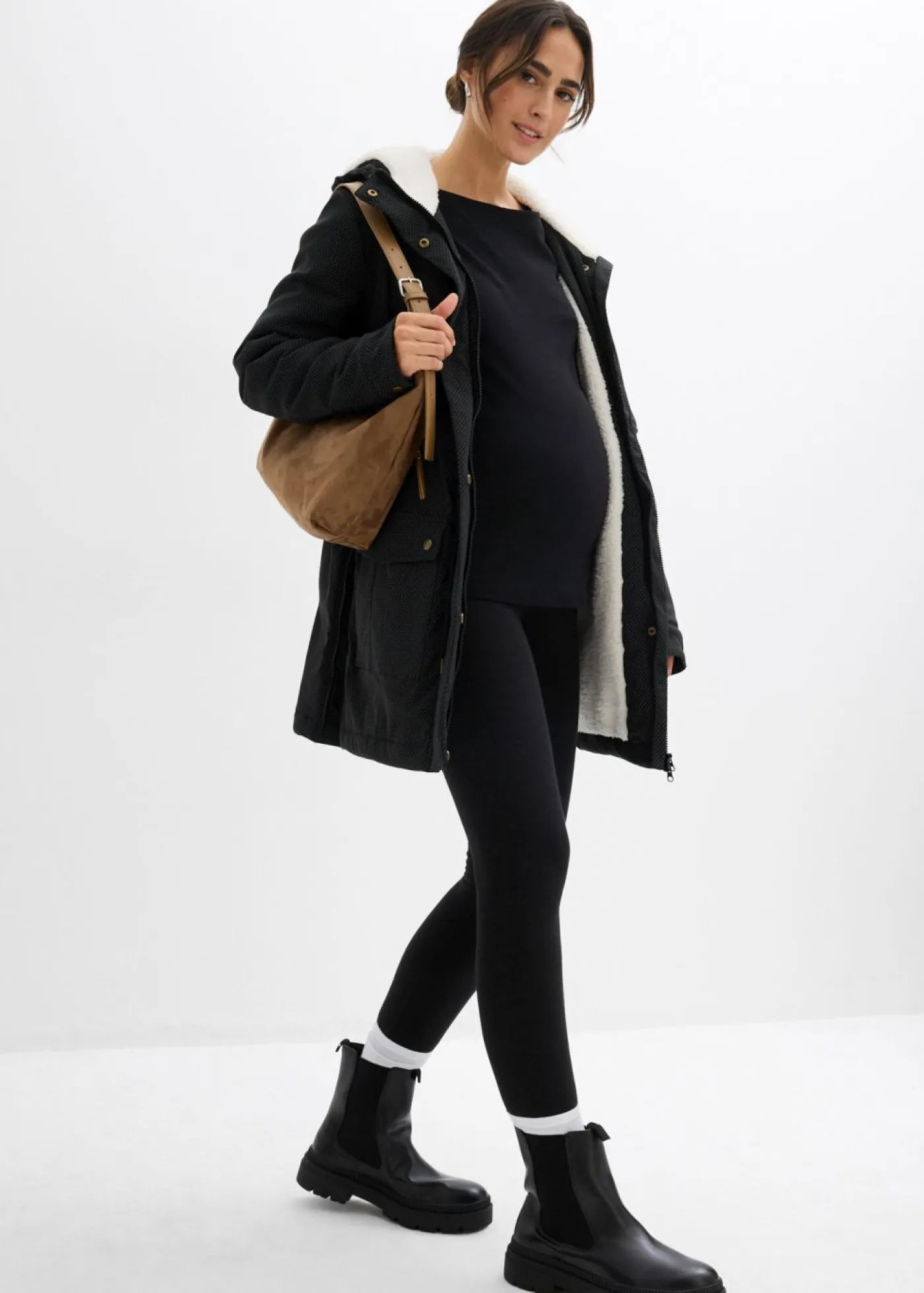 bonprix bonprix Premamá>Suave chaqueta premamá/de porteo 3 en 1 Negro/blanco lana/gris oscuro con lunares