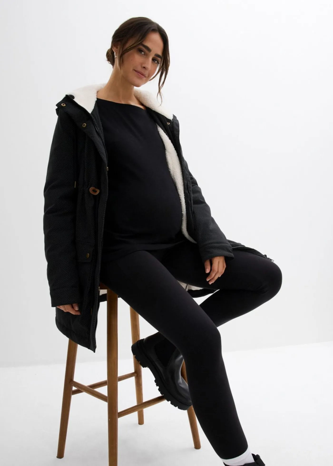 bonprix bonprix Premamá>Suave chaqueta premamá/de porteo 3 en 1 Negro/blanco lana/gris oscuro con lunares