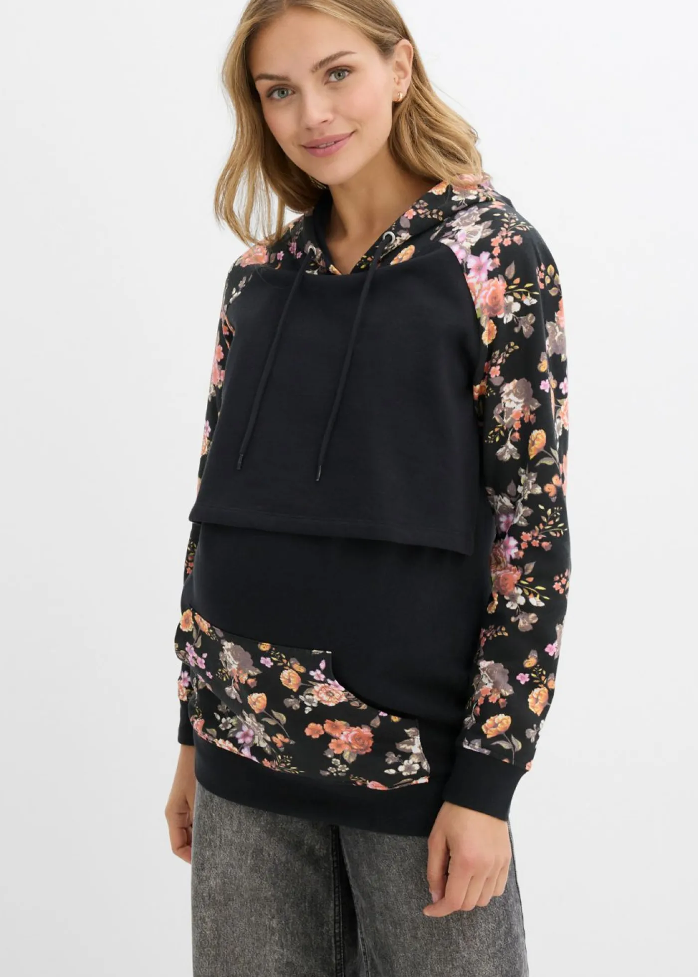 bonprix bonprix Premamá>Suave sudadera premamá/de lactancia 2 en 1 Negro de flores