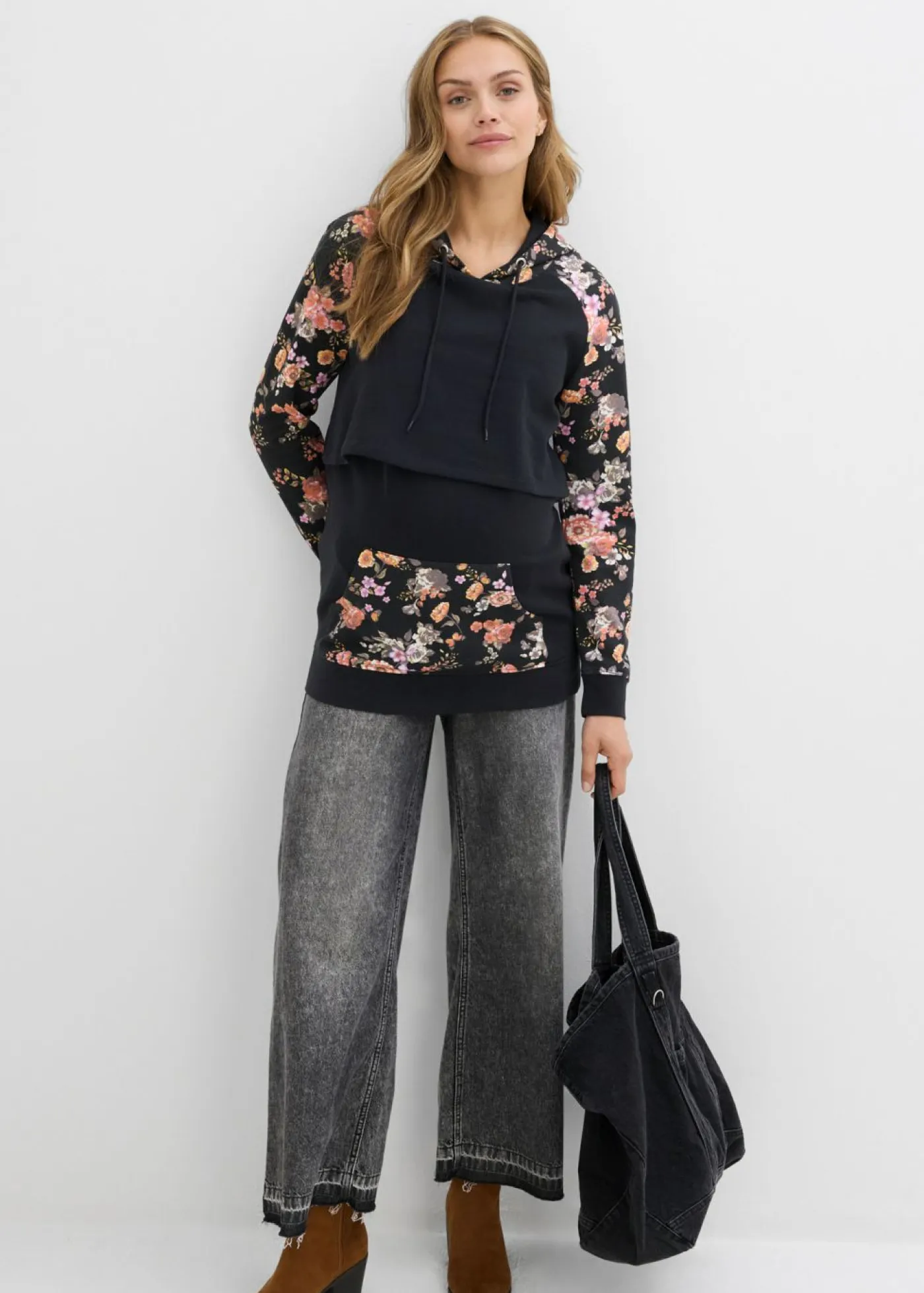 bonprix bonprix Premamá>Suave sudadera premamá/de lactancia 2 en 1 Negro de flores